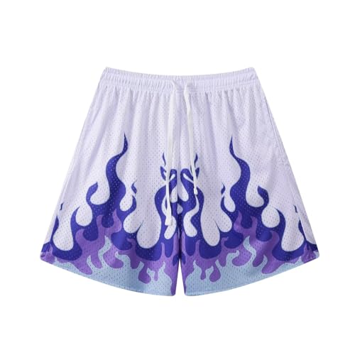 BOOMLEMON Herren Basketball Shorts Casual Workout Athletic Shorts Mesh Grafikdruck Laufen Kurze Hosen, Weiss/opulenter Garten, Mittel von BOOMLEMON