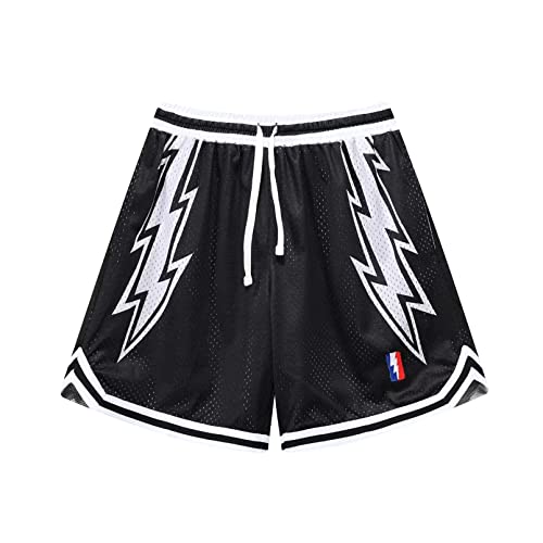 BOOMLEMON Herren Basketball Shorts Gym Training Workout Athletic Shorts Mesh Grafik Print Running Short Pants, Lightning Schwarz Weiß, X-Klein von BOOMLEMON