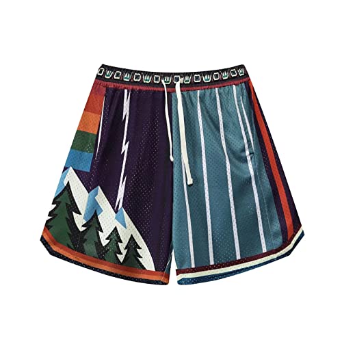 BOOMLEMON Herren-Basketball-Shorts, Fitnessstudio, Training, athletische Shorts, Netz-Grafikdruck, Laufhose, Waldgrau, X-Klein von BOOMLEMON