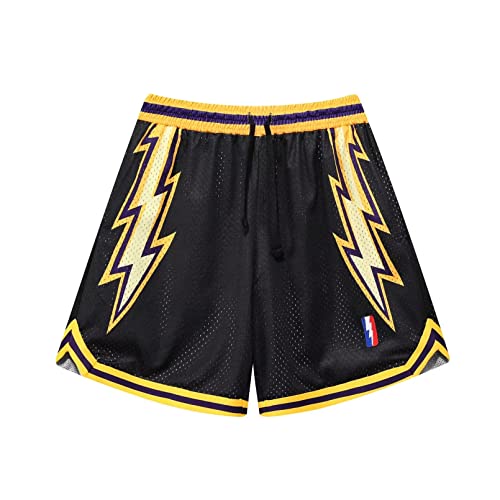 BOOMLEMON Herren Basketball-Shorts Training Workout Athletic Shorts Mesh Print Running Short Pants, Schwarz / Gelb, Groß von BOOMLEMON