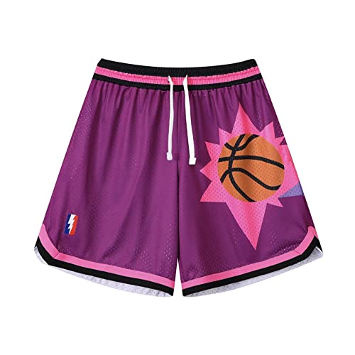 BOOMLEMON Herren Basketball-Shorts Training Workout Athletic Shorts Mesh Print Running Short Pants, Violett, Groß von BOOMLEMON