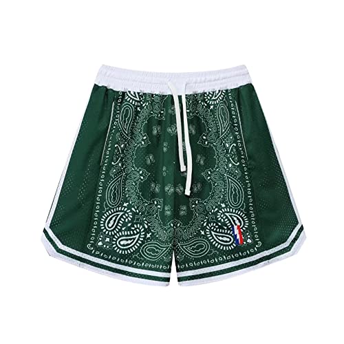 BOOMLEMON Herren Basketball Shorts Workout Athletic Paisley Shorts Mesh Print Running Short Pants, Grün , X-Groß von BOOMLEMON