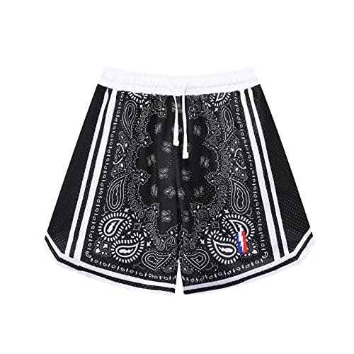 BOOMLEMON Herren Basketball Shorts Workout Athletic Paisley Shorts Mesh Print Running Short Pants, schwarz, X-Groß von BOOMLEMON