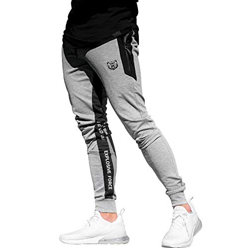 BOOMLEMON Herren Jogginghose Slim Fit Sporthose Trainingshose mit Seitentaschen Fitnesshose Freizeithose Sweatpants(Grau M/Tag L) von BOOMLEMON