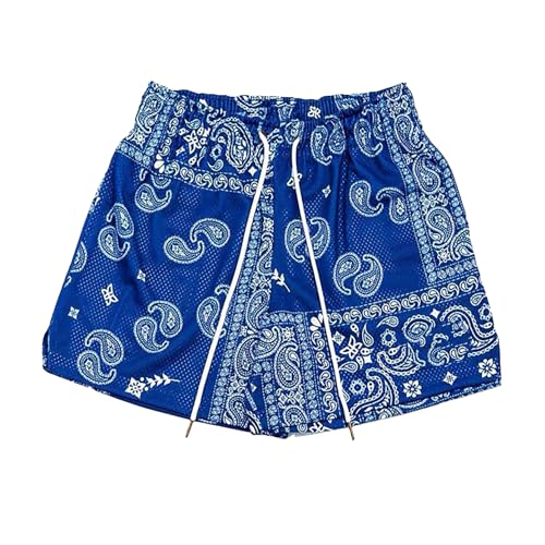 BOOMLEMON Herren Paisley Shorts Mesh Grafik Print Retro Casual Shorts Athletic Gym Basketball Laufen Kurze Hose, Blau, Mittel von BOOMLEMON
