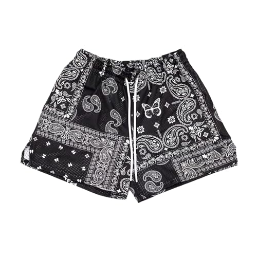 BOOMLEMON Herren Paisley Shorts Mesh Grafik Print Retro Casual Shorts Athletic Gym Basketball Laufen Kurze Hose, Schwarz, Klein von BOOMLEMON