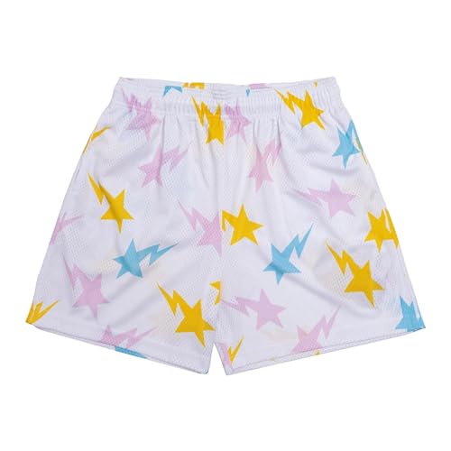 BOOMLEMON Herren-Shorts, Netzstoff, Grafikdruck, lässig, Workout, coole Shorts, Fitnessstudio, Basketball, Laufen, kurze Hose, Stern Weiß Gelb, Mittel BOOMLEMON Herren-Shorts, Netzstoff, Grafikdruck, lässig, Workout, coole Shorts, Fitnessstudio, Basketball, Laufen, kurze Hose, Stern Weiß Gelb, Mittel von BOOMLEMON