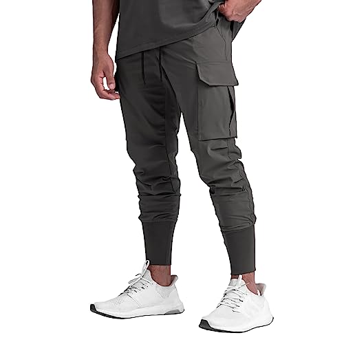 BOOMLEMON Herren Slim Cargo Jogger Hose Leichte Workout Trainingshose Athletic Gym Running Sweatpants mit Taschen, GRAU, Mittel von BOOMLEMON