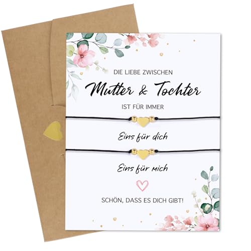 2pcs Mutter Tochter Armband Geschenk Mädchen Herz Armbänder mit Karte Geschenke zur Einschulung Weihnachten Geburtstag Herzchen Armkettchen Verstellbar 30cm Muttertag Schultüte Füllung Geschenke von BOOMTOP