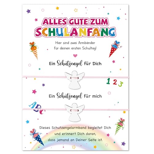 2pcs Schulkind 2025 Armband Mädchen Einschulung Geschenk Schutzengel Armbänder Mutter Tochter Verstellbar 28cm Endlich Schulkind Engel Geschenke zur Schulanfang Erster Schultag Schultüte Füllung von BOOMTOP