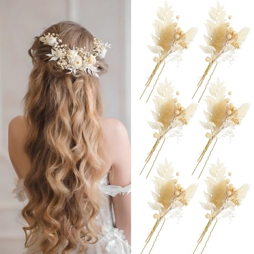 6 Stück Haarnadeln Blumen Hochzeit Braut Haarschmuck Gemischte Blumen Haarspange U-förmig Haarklammer Klein Blüte Brautschmuck Kommunion Taufe DIY Kopfschmuck Weiß für Damen Mädchen von BOOMTOP
