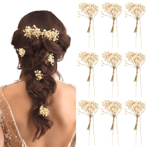 9 Stück Haarnadeln Blumen Hochzeit Braut Haarschmuck Gypsophila Haarspange U-förmig Haarklammer Klein Blume Brautschmuck Kommunion Taufe DIY Kopfschmuck für Damen Mädchen von BOOMTOP