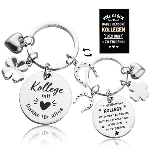 Abschiedsgeschenk Kollege Schlüsselanhänger Abschiedskarte Kollegin Kollegen mit Herz Anhänger Karte zum Abschied Ruhestand Jobwechsel Ein Großartige Kollege Kleine Kleeblatt Glücksbringer Mutmacher von BOOMTOP