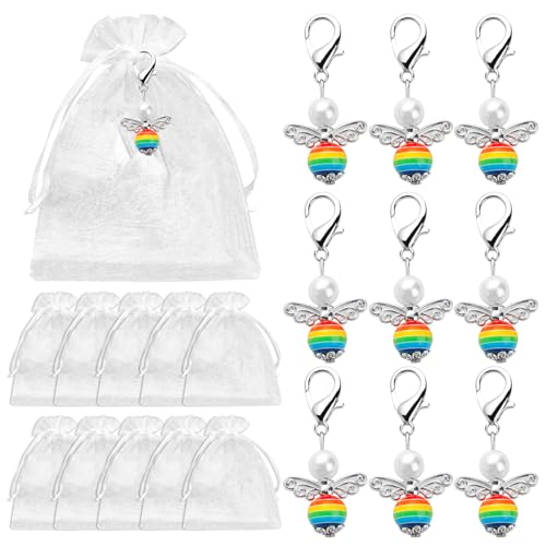 BOOMTOP 10x Schutzengel Anhänger Schlüsselanhänger Regenbogen Mini Engel Glücksbringer Adventskalender Füllung Weihnachten Advent Geschenke Schulkind Abschiedsgeschenke Kollegen Taufe Gastgeschenk von BOOMTOP