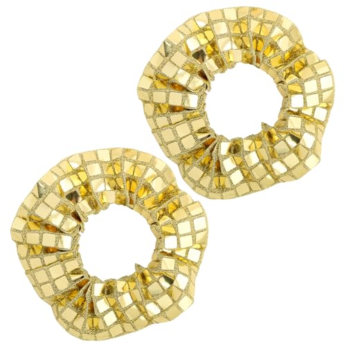 BOOMTOP 2 Stück Glitzer Haargummis Haar Scrunchies Silvester Weihnachten Metallic Haarschmuck Elastische Haarbänder Gold Pferdeschwanz Haargummis für Geburtstag Karneval Mottoparty Damen Mädchen von BOOMTOP