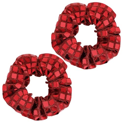 BOOMTOP 2 Stück Glitzer Haargummis Haar Scrunchies Silvester Weihnachten Metallic Haarschmuck Elastische Haarbänder Rot Pferdeschwanz Haargummis für Geburtstag Karneval Mottoparty Damen Mädchen von BOOMTOP