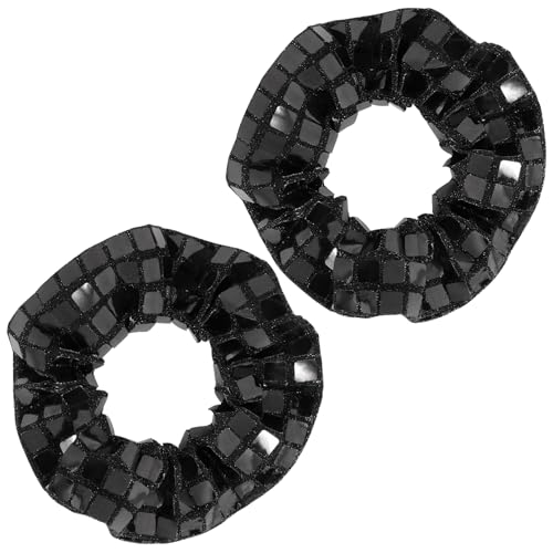 BOOMTOP 2 Stück Glitzer Haargummis Haar Scrunchies Silvester Weihnachten Metallic Haarschmuck Elastische Haarbänder Schwarz Pferdeschwanz Haargummis für Geburtstag Karneval Mottoparty Damen Mädchen von BOOMTOP