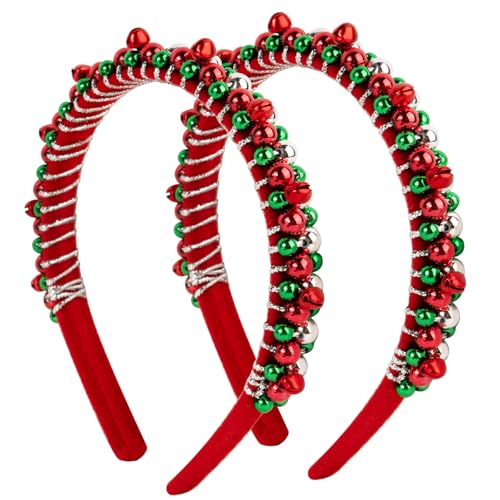 BOOMTOP 2pcs Haarreifen Weihnachten Glöckchen Weihnachts Haarband Rot Grün Weihnachtsstirnband mit Glocken Xmas Haarschmuck Neujahr Weihnachten Geschenk Adventskalender Füllung für Kinder Erwachsene von BOOMTOP