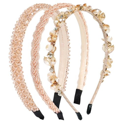 BOOMTOP 3 Strass Haarreif Dirndl Trachten Haarschmuck Kristall Stirnbänder Champagnerfarbe Glitzer Strass Haarband 1,2/1,5/ 2cm Damen Metall Prinzessin Haarreifen für Hochzeit Kommunion Karneval von BOOMTOP