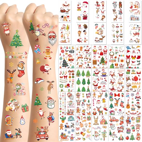 BOOMTOP 30 Bögen Weihnachten Tattoo Kinder Temporäre Tattoos Adventskalender Füllung Weihnachts Tattoos Kinder Gesichtstattoos Weihnachten Geschenke Ideen Gesicht Körper Tattoo Aufkleber von BOOMTOP