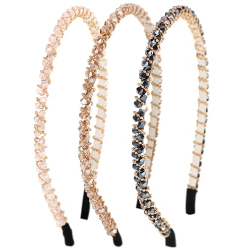 BOOMTOP 3pcs Strass Haarreifen Dirndl Trachten Haarschmuck Schmale Kristall Stirnbänder Glitzer Strass Haarband Damen Mädchen Metall Prinzessin Haarreif für Hochzeit Kommunion Karneval Geburtstag von BOOMTOP