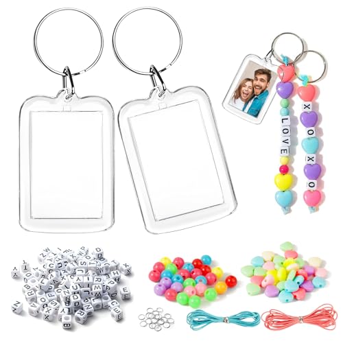 BOOMTOP 5 Stück Schlüsselanhänger Foto Acryl Schlüsselanhänger für Bilderrahmen Transparent Fotoanhänger mit Schlüsselring Bild Anhänger mit 260 Acryl Perlen Set Schlüsselbund Geschenk von BOOMTOP