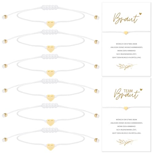 BOOMTOP 6 Stk. JGA Armbänder Frauen Junggesellenabschied Deko JGA Accessoires Team Braut Armbänder mit Herzchen Braut Team Bride Armband Set für Bachelorette Party Hochzeit von BOOMTOP