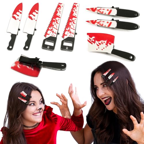 BOOMTOP 8pcs Halloween Haarspangen Mini Messer Haarclips Lustige Blutiges Messer Dolch Haarklammmern Haarschmuck für Frauen Mädchen Karneval Haar Accessoires von BOOMTOP