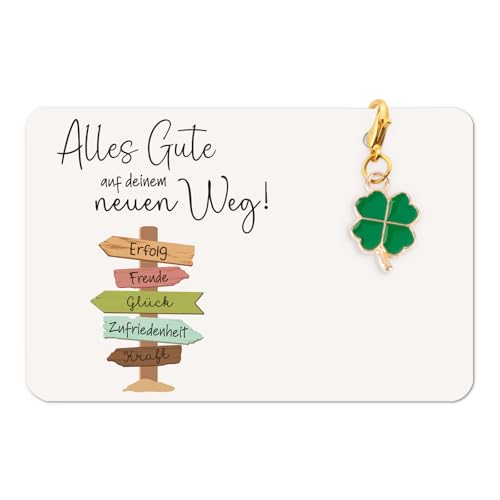 BOOMTOP Abschiedsgeschenk Kollegen Kollegin Schlüsselanhänger Kleeblatt Jobwechsel Rente Klein Glücksbringer Glücksklee für Neuen Weg Abschied Danke Karte Ruhestand Weihnachten Geschenk für Frau Mann von BOOMTOP