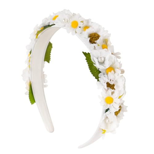 Blumen Haarreif Sonnenblumen Haarschmuck Mädchen Gänseblümchen Stirnband Damen Braut Blumenkranz Haare Karneval Prinzessin Haarband Hochzeit Blumen Haarkranz mit 3D Blüten für Taufe Kommunion von BOOMTOP