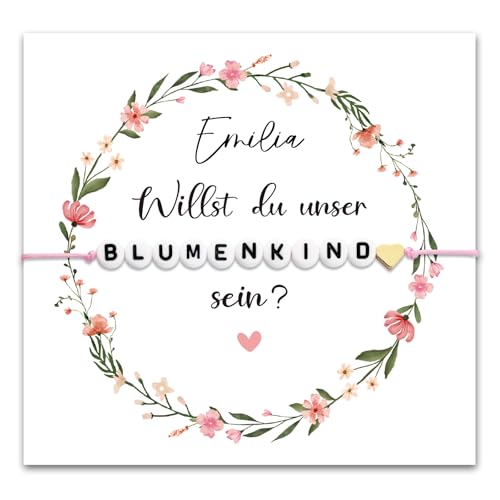 BOOMTOP Blumenkind Armband Blumenmädchen Karte Fragen Armbänder Willst du unser Blumenkind sein Geschenke Verstellbar Kinderarmband Armkettchen Perlenarmband für Mädchen zur Hochzeit Verlobung von BOOMTOP