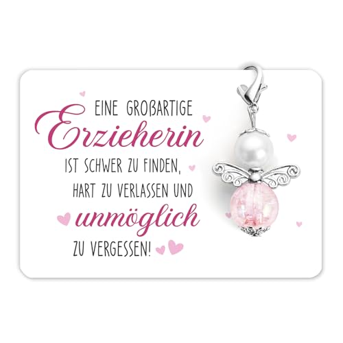 BOOMTOP Erzieherin Geschenk Schlüsselanhänger Abschiedsgeschenk Erzieherin Lehrerin Regenbogen Rosa Schutzengel Anhänger Klein Dankeschön Geschenke Weihnachten Tagesmutter Kindergarten Kita Abschied von BOOMTOP