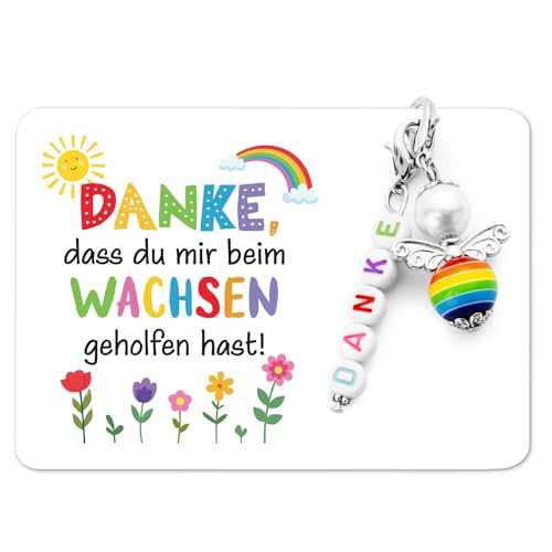 BOOMTOP Erzieherin Geschenk Schlüsselanhänger Abschiedsgeschenk Erzieherin Lehrerin Regenbogen Rosa Schutzengel Anhänger Kleines Dankeschön Geschenk Weihnachten Tagesmutter Kindergarten Kita Abschied von BOOMTOP