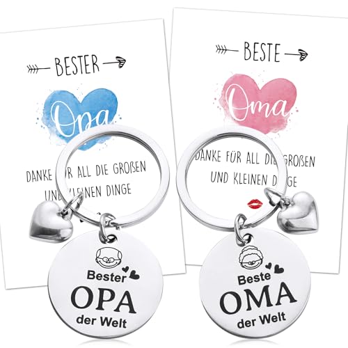 BOOMTOP Geschenke Oma und Opa Schlüsselanhänger mit Gravur Großeltern Geschenke Weihnachten Beste Oma der Welt Schlüsselanhänger Danke Geschenk Bester Opa der Welt mit Karte für Muttertag Vatertag von BOOMTOP