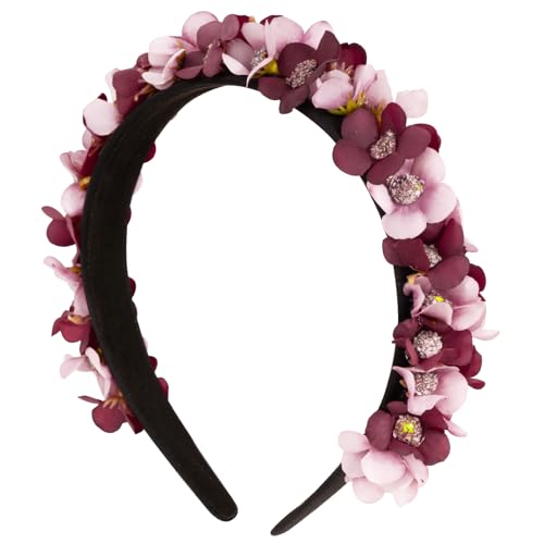 BOOMTOP Haarreif Dirndl Blumen Haarband Trachten Haarschmuck Blumen Haarkranz Blumenstirnband Damen Mädchen Kopfschmuck mit Blüten für Hochzeit Karneval Mottoparty Rot Rosa von BOOMTOP