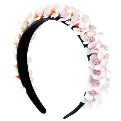 BOOMTOP Haarreif Dirndl Blumen Haarband Trachten Haarschmuck Blumen Haarkranz Blumenstirnband Damen Mädchen Kopfschmuck mit Blüten für Hochzeit Karneval Mottoparty Weiß von BOOMTOP