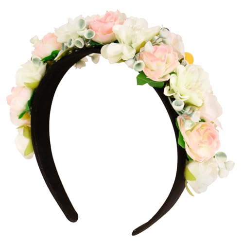 BOOMTOP Haarreif Dirndl Blumen Trachten Haarschmuck Sonnenblumen Haarband Blumen Haarkranz Stirnband Damen Mädchen Kopfband mit Gemischten Blüten für Hochzeit Karneval Mottoparty Beige von BOOMTOP