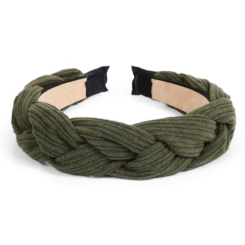 BOOMTOP Oktoberfest Haarreif Dirndl Kordsamt Geflochten Stirnband Kord Breit Haarband Vintage Gepolsterte Haarreifen Trachten Haarschmuck Kopfband für Damen und Mädchen Grün von BOOMTOP