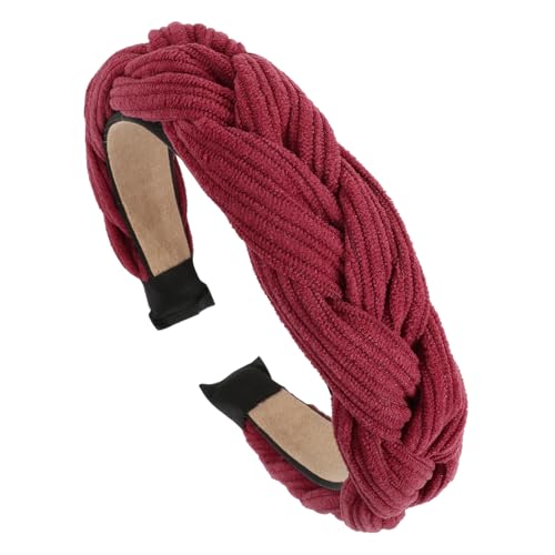 BOOMTOP Oktoberfest Haarreif Dirndl Kordsamt Geflochten Stirnband Kord Breit Haarband Vintage Gepolsterte Haarreifen Trachten Haarschmuck Kopfband für Damen und Mädchen Rot von BOOMTOP