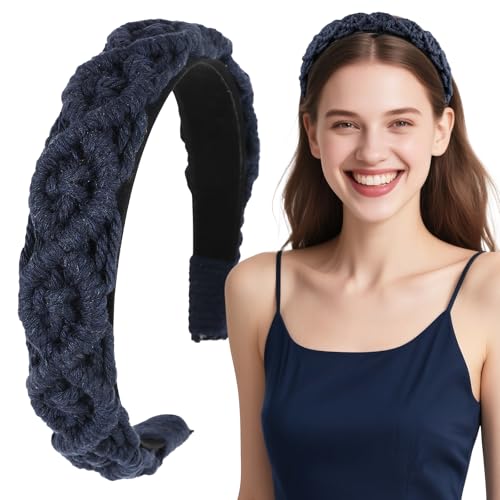BOOMTOP Haarreif Geflochten Blau Dirndl Haarschmuck Trachten Breit Stirnband Vintage Haarreifen Einfarbig Haarband Mode Kopfschmuck für Damen und Mädchen von BOOMTOP