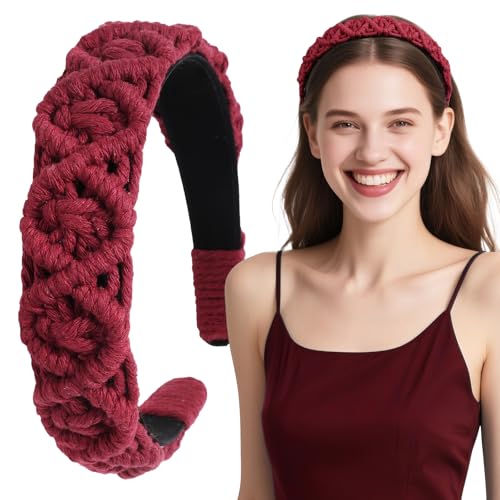 BOOMTOP Haarreif Geflochten Rot Dirndl Haarschmuck Trachten Breit Stirnband Vintage Haarreifen Einfarbig Haarband Mode Kopfschmuck für Damen und Mädchen von BOOMTOP