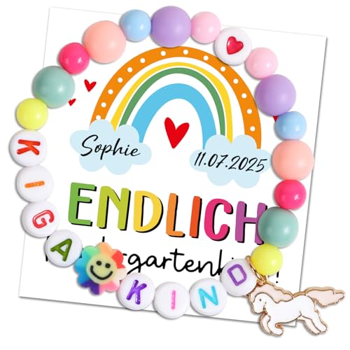 BOOMTOP Kindergartenkind 2025 Armband Geschenk Mädchen Kindergarten Einschulung Geschenke Armbänder Elastisch 15cm Kigakind Perlenarmband Kita Kind Geschenk Endlich Kindergartenkind mit Karte von BOOMTOP