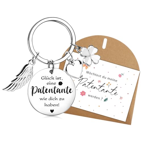 BOOMTOP Patentante Schlüsselanhänger Fragen Patin Kleeblatt Schutzengel Glücksbringer Geschenk - Glück Ist Eine Patentante Wie Dich Zu Haben - Taufe Mit Karte Umschlag von BOOMTOP