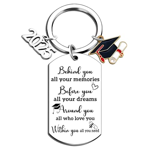 BOOMTOP Schlüsselanhänger Abschluss 2025 Abitur Geschenke Abschluss Graduation Bachelor Master Geschenk Keychain mit Gravur Abschlusshut Edelstahl Schlüsselband Anhänger für Damen Herren von BOOMTOP