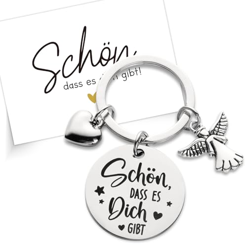BOOMTOP Schlüsselanhänger Schön dass es dich gibt Geschenke Dankeschön Geschenk Weihnachten Geburtstag Abschied Schutzengel Anhänger Silber mit Postkarte Umschlag von BOOMTOP