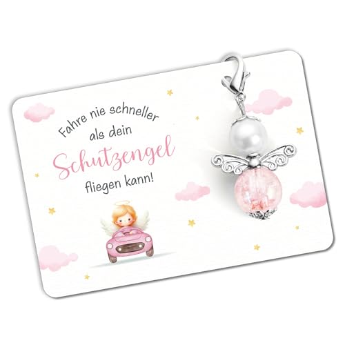 BOOMTOP Schlüsselanhänger Schutzengel Führerschein Bestanden Geschenk Auto Glücksbringer Engel Anhänger Fahre nie schneller als dein Schutzengel fliegen kann Fahr Vorsichtig Geschenke für Frau Mann von BOOMTOP