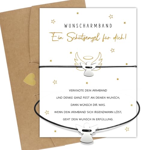 BOOMTOP Schutzengel Armband Damen Mädchen Wunscharmband Schulkind Glücksbringer Armband Engel Glücksarmband Verstellbar 30cm Armkettchen Taufe Weihnachten Einschulung Kommunion Geschenk Idee von BOOMTOP