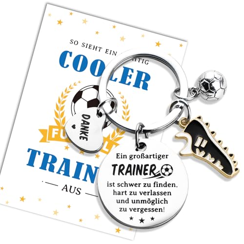 Fussball Trainer Geschenk Schlüsselanhänger Abschiedsgeschenk Coach Fußball Dankeschön Geschenke Fußballtrainer Abschied Edelstahl Schlüsselring mit Dankeskarte Lehrertag Geburtstag Geschenkideen von BOOMTOP