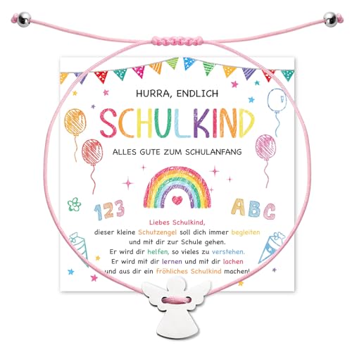 Schulkind 2025 Armband Mädchen Einschulung Geschenk Schutzengel Armbänder Verstellbar 28cm Endlich Schulkind Glücksbringer Mutmacher Engel Geschenke zur Schulanfang Erster Schultag Schultüte Füllung von BOOMTOP