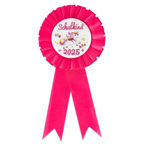 Schulkind 2025 Button Pin Anstecker Schleife Mädchen Schulkinder Geschenke zur Einschulung Schultüten Dekoration Einhorn Ansteckbutton Rosa zum Schulanfang Schulstart 15,5 x 7,5 cm von BOOMTOP